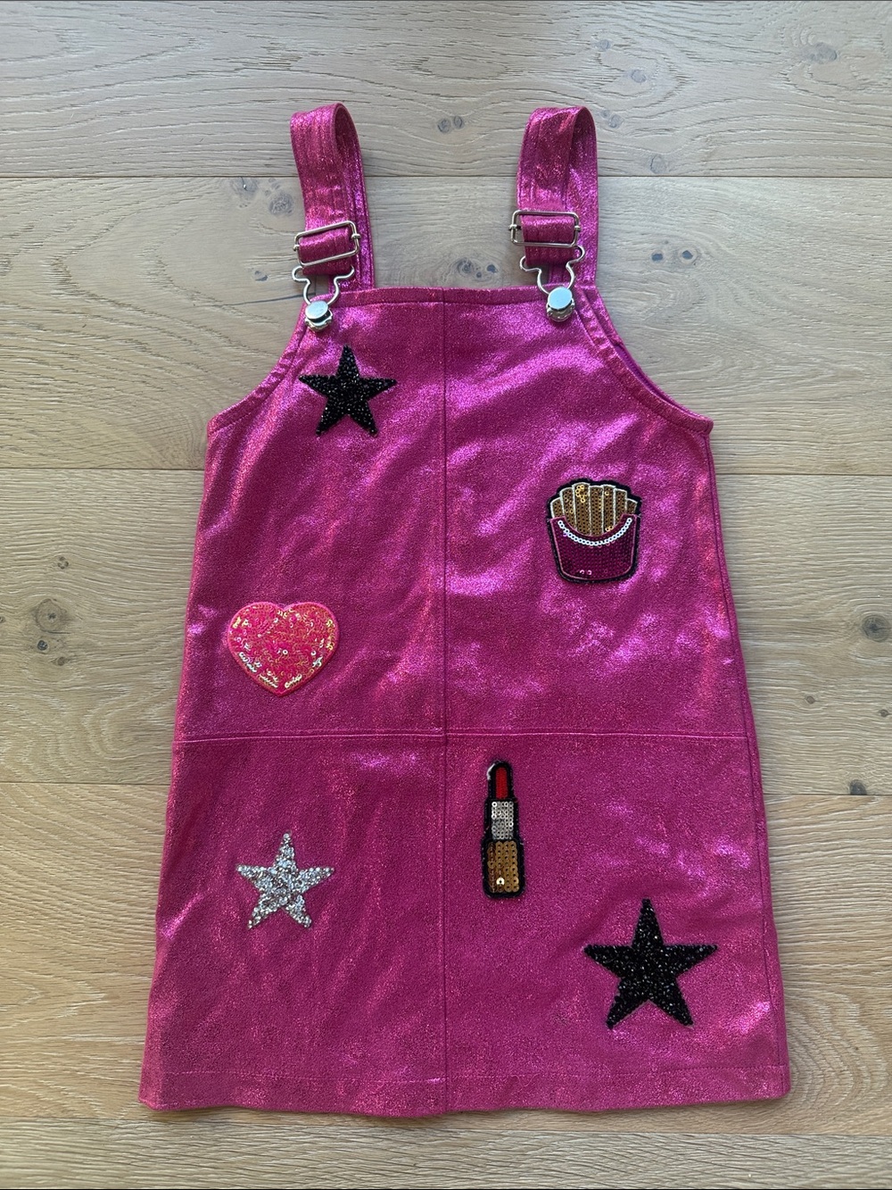 MIA Metallic Hot Pink overall dress with sequin patches